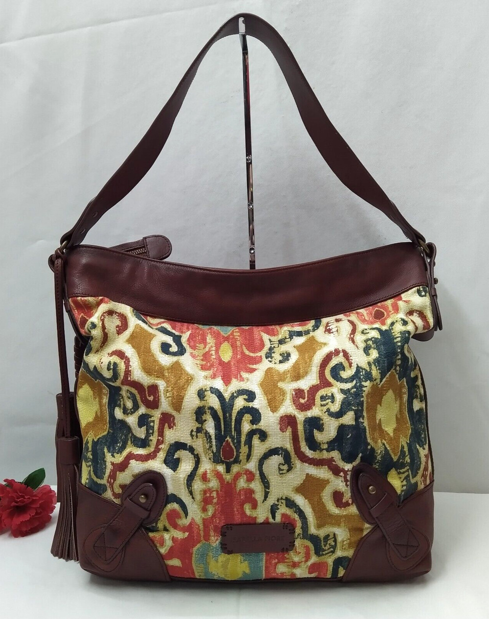 Isabella Fiore Multicolor Canvas Leather Trim Floral Hobo Shoulder Bag
